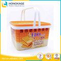 3L IML Square High Quality Plastic Cracker Containers with Two Handles, Plastic Cookie Boxes Packaging Have Lid And Two Handles